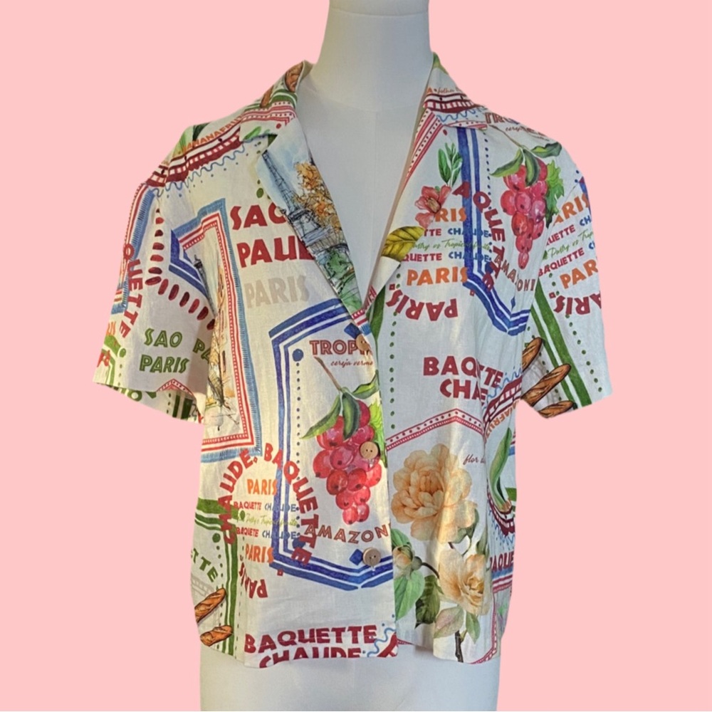 Rachel Zoe Multicolor Vacay Button Down Linen blend Shirt